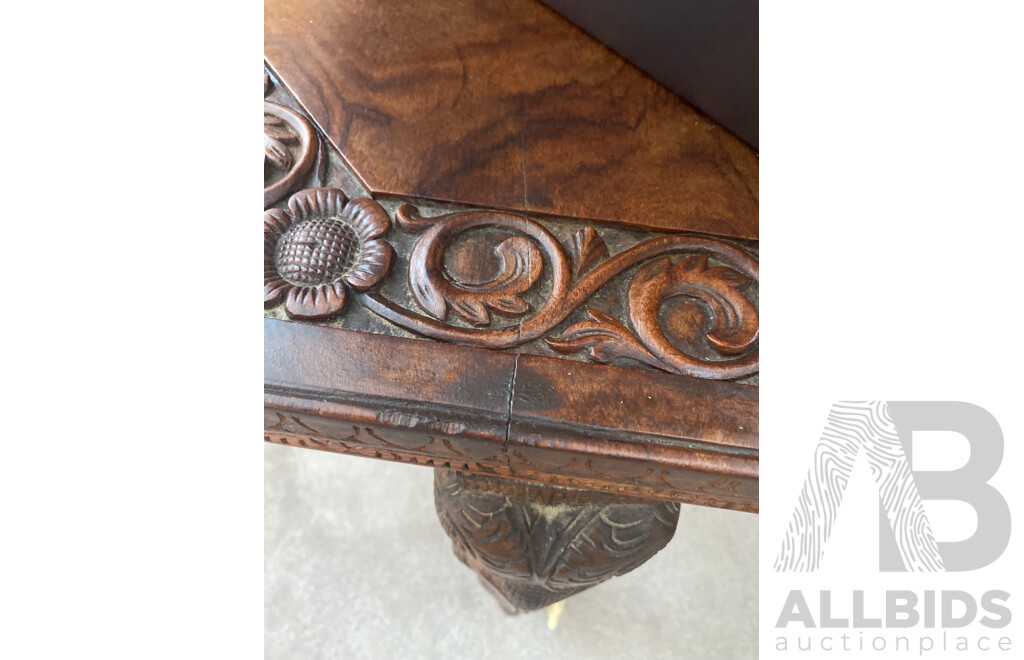Octagonal Teak Side Table with Carved Elephant Form Supports