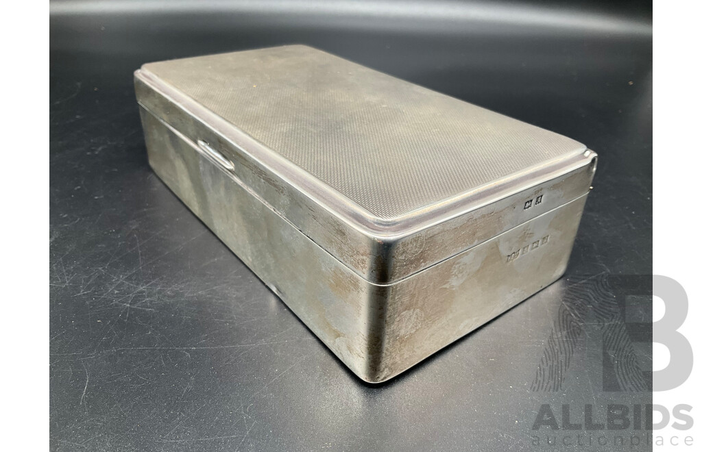 English Art Deco Sterling Silver Cedar Lined Cigarette Box - HARDY BROTHERS, Birmingham 1936