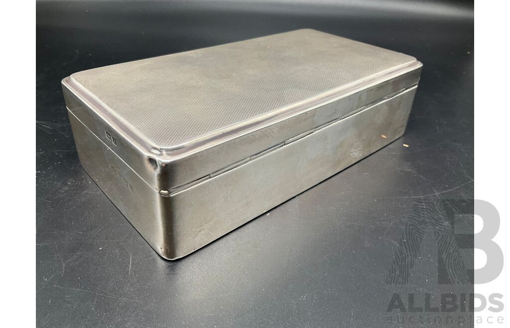English Art Deco Sterling Silver Cedar Lined Cigarette Box - HARDY BROTHERS, Birmingham 1936