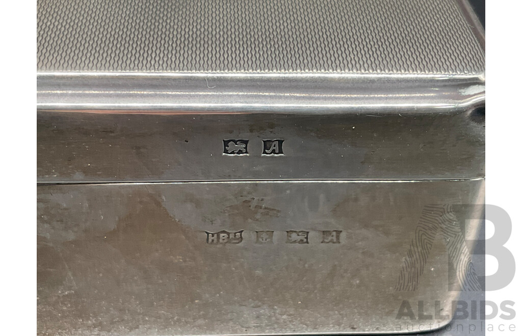 English Art Deco Sterling Silver Cedar Lined Cigarette Box - HARDY BROTHERS, Birmingham 1936