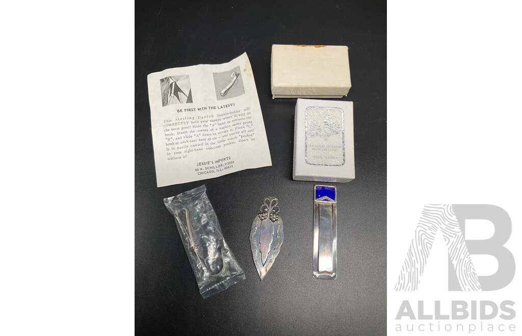 Vintage Sterling Danish Napkin Holder, Georg Jensen Sterling Silver Bookmark #60 and Sterling Silver Bookmark - Lot of 3