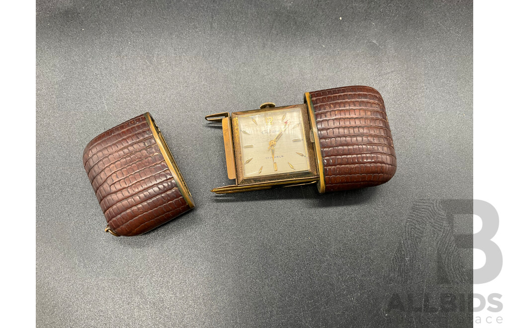 1950's ENDURA 17 Jewel Convertible Brown Skin Slide Style Purse Watch