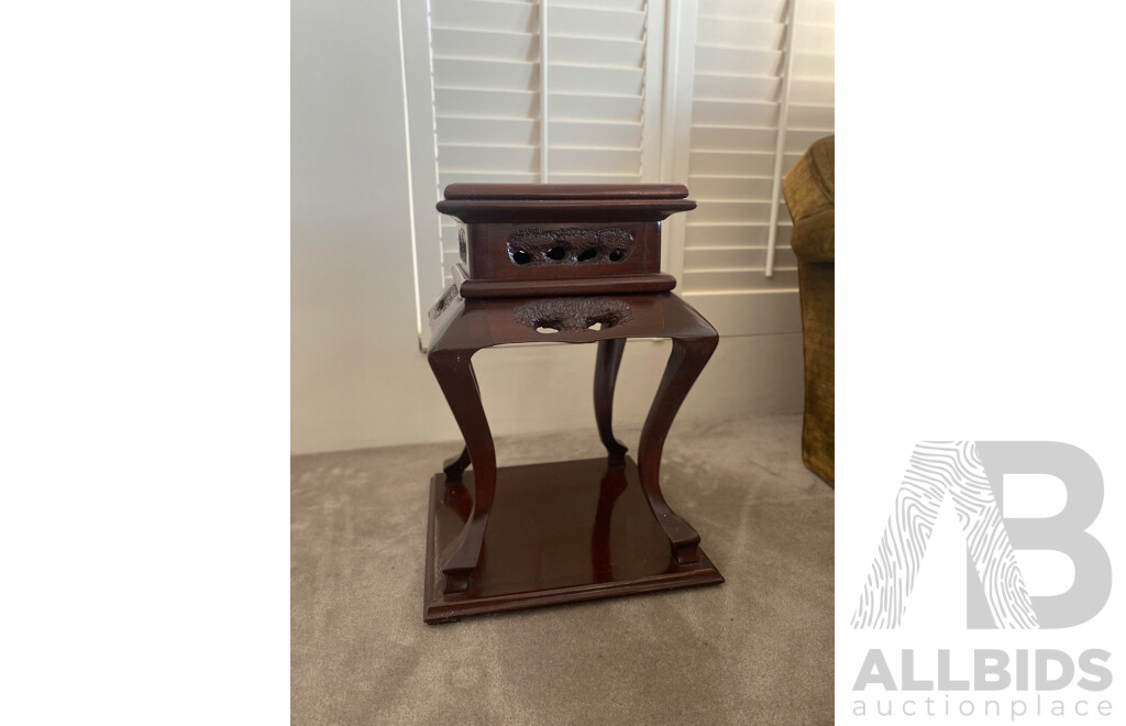 Chinese Rosewood Jardiniere Stand, John Duffecy Stool and Another
