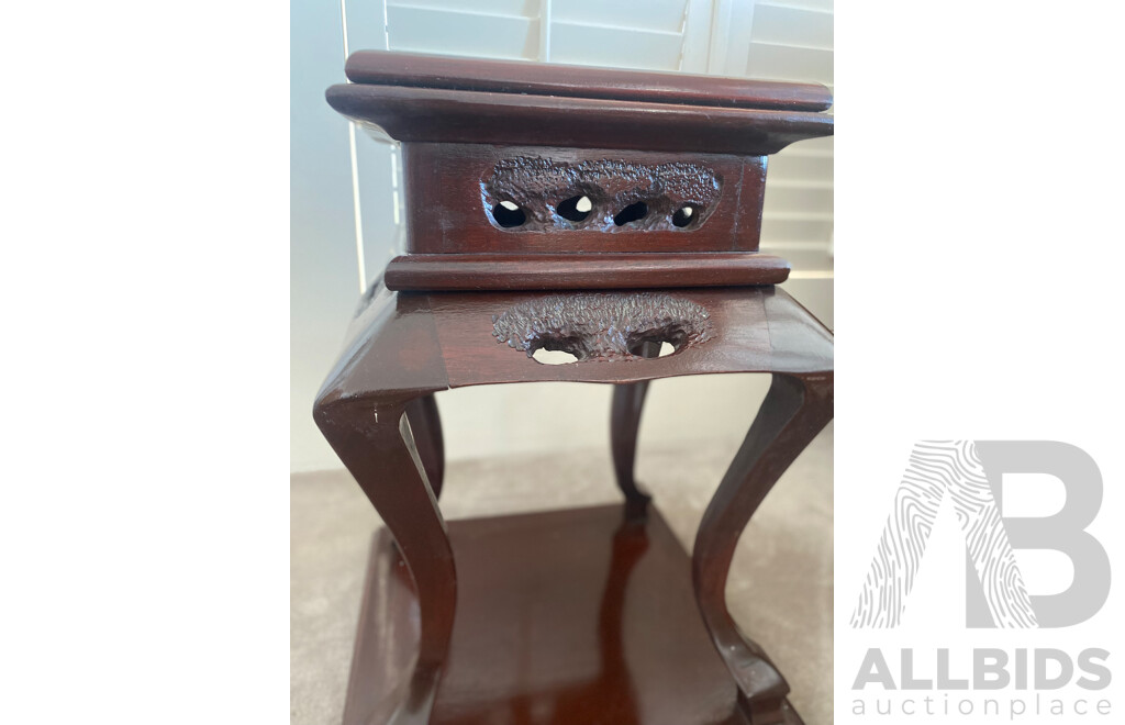 Chinese Rosewood Jardiniere Stand, John Duffecy Stool and Another