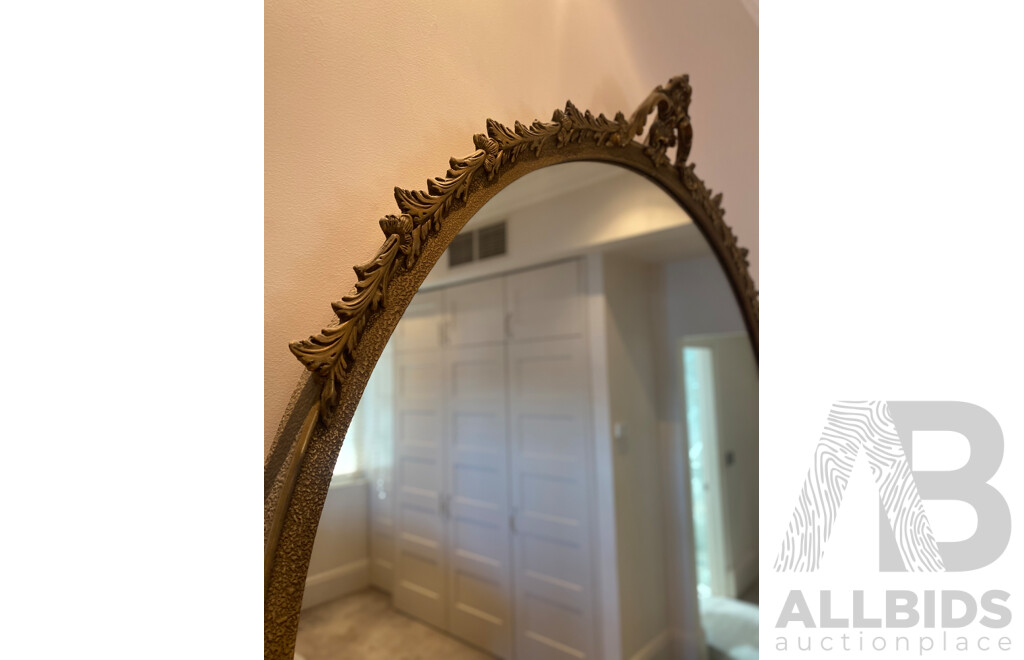 Oversized Gilt Framed Circular Mirror with Wreath Surmount
