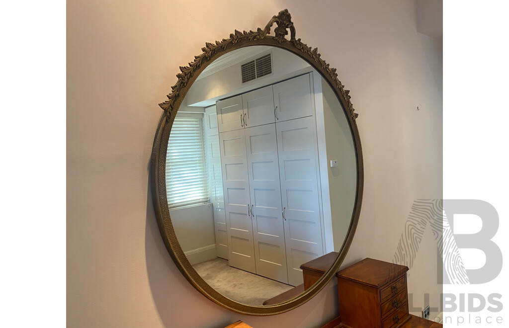 Oversized Gilt Framed Circular Mirror with Wreath Surmount
