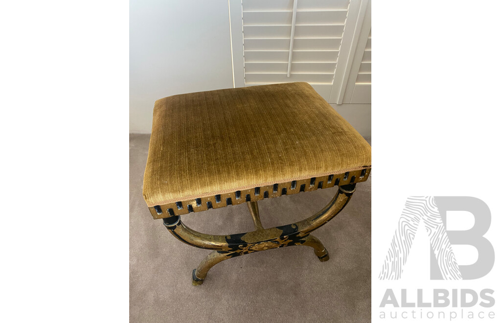 Gilt and Ebonised Savonarola Chair with Velvet Upholstery