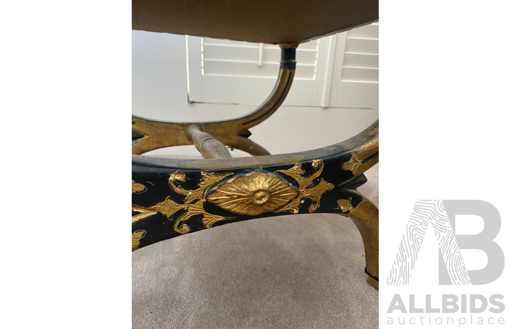 Gilt and Ebonised Savonarola Chair with Velvet Upholstery