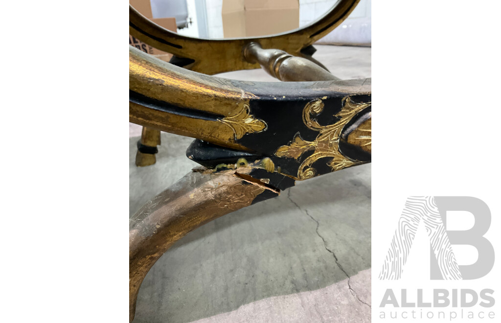 Gilt and Ebonised Savonarola Chair with Velvet Upholstery