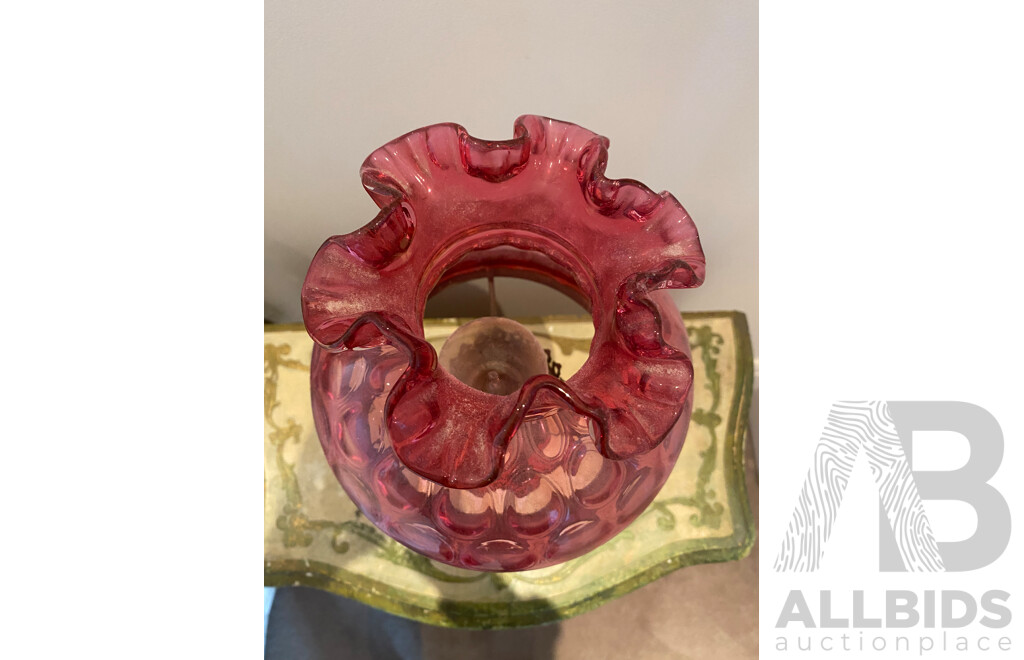 Rose Tinted Glass Lantern Converted to Electric with Marble Base
