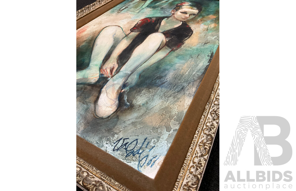 Jean Baptiste (Johny) Valadie (1933- )  Les Chaussons Blancs, Mid 20th Century, Oil on Canvas, 69 X 46 Cm (frame)