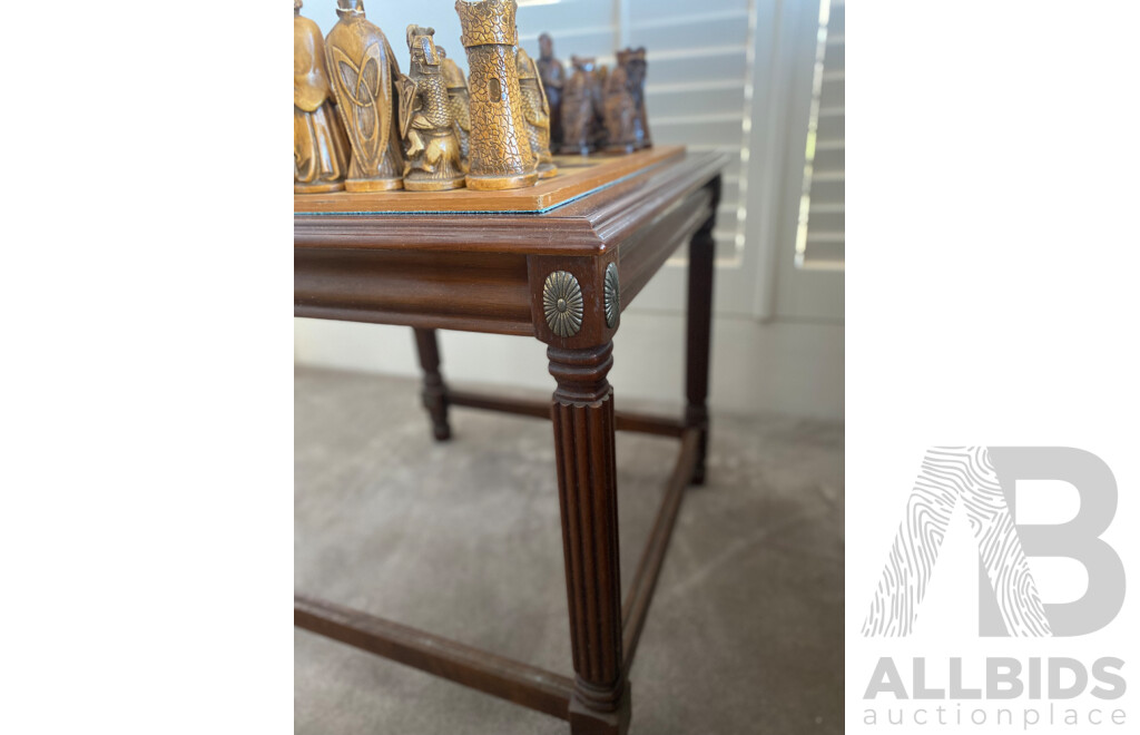 Oversize Composite Chess Set on Mahogany Side Table