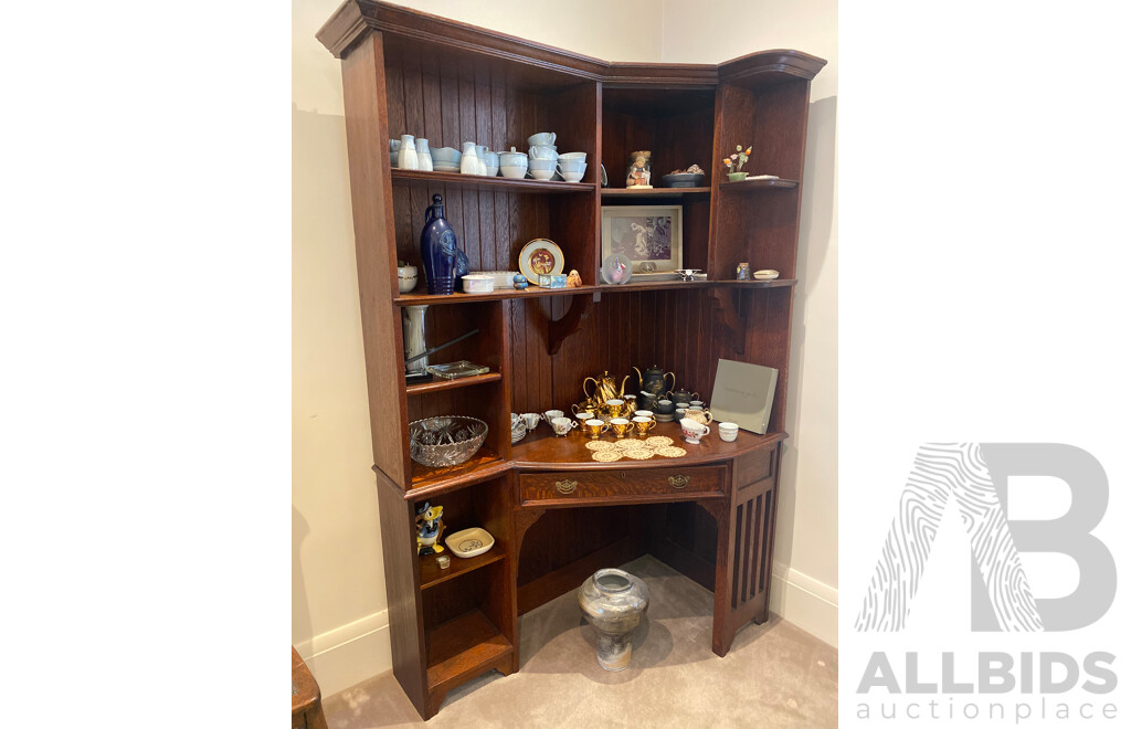 Oak Corner Display Cabinet and Desk