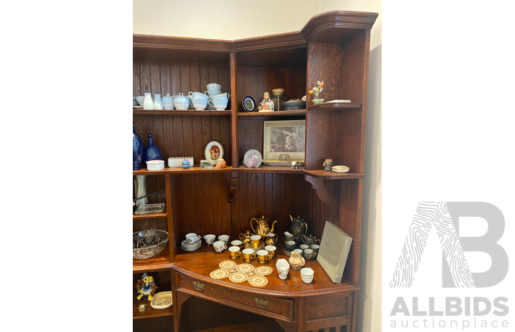 Oak Corner Display Cabinet and Desk