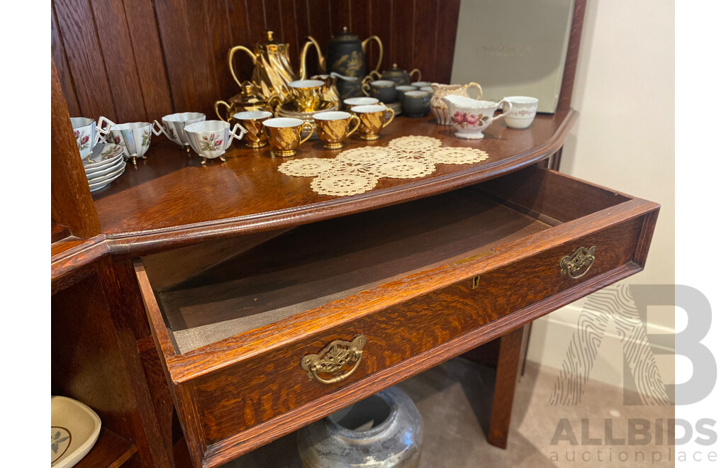Oak Corner Display Cabinet and Desk