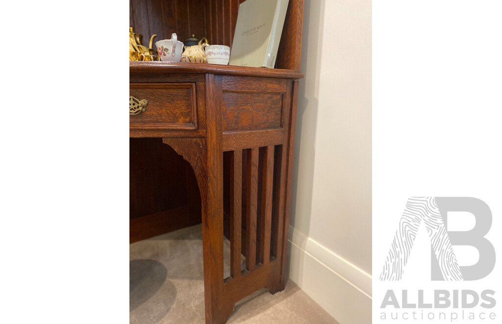 Oak Corner Display Cabinet and Desk