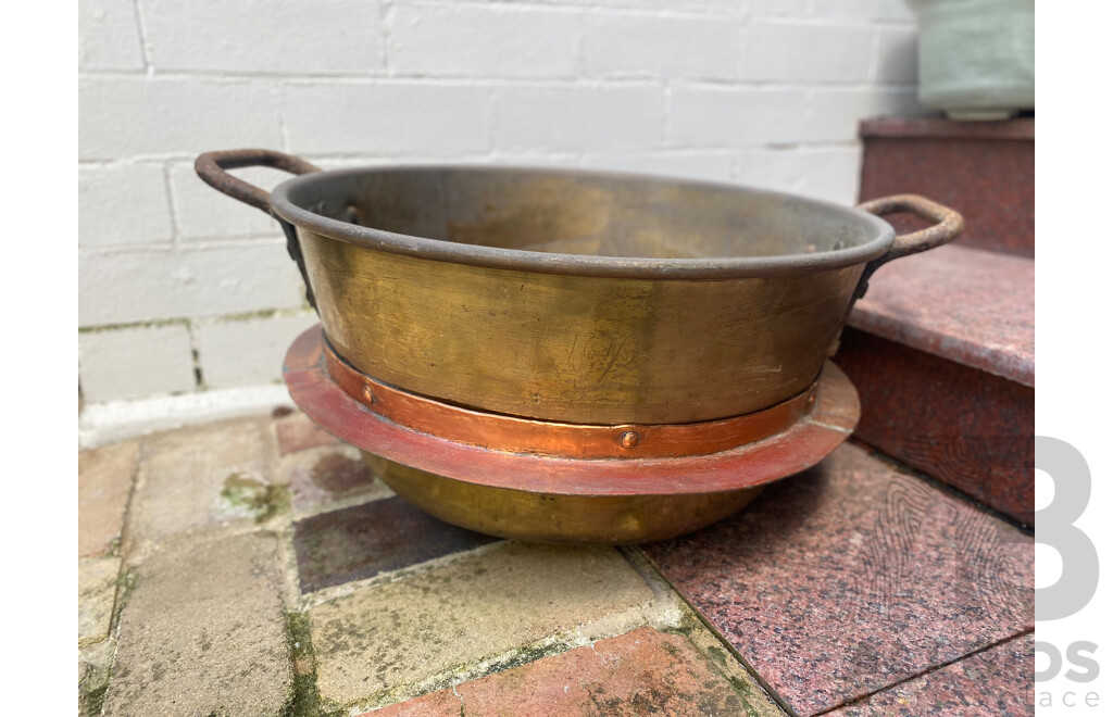 Brass Double Handled Boiler with Copper Rim