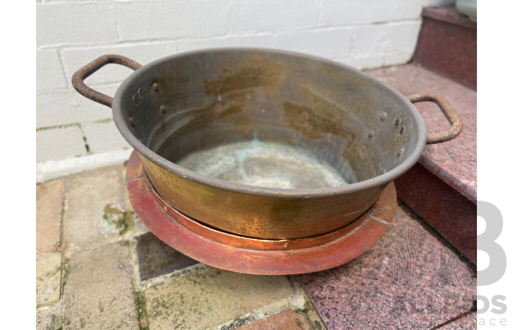 Brass Double Handled Boiler with Copper Rim