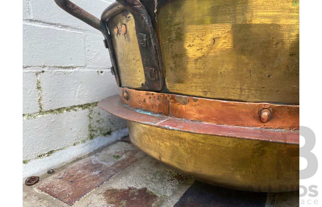 Brass Double Handled Boiler with Copper Rim