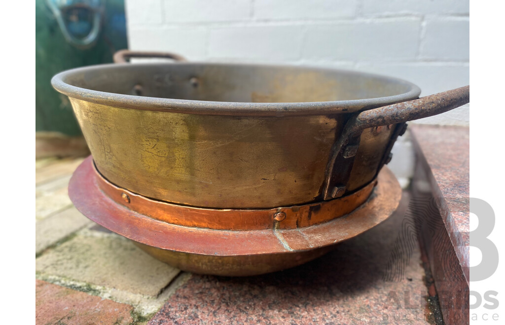 Brass Double Handled Boiler with Copper Rim