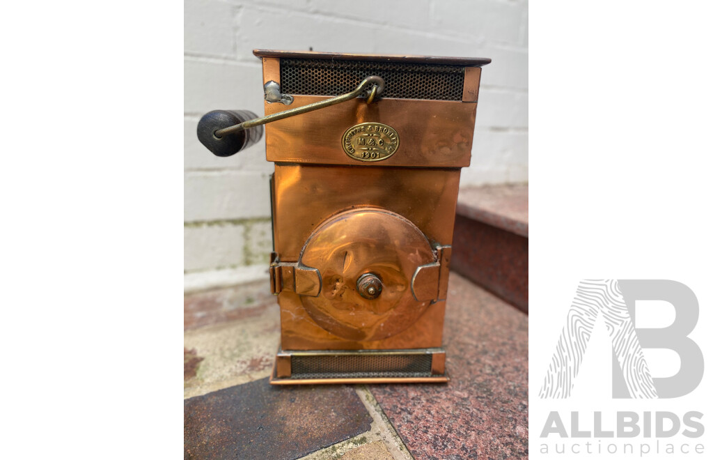 Copper Miner's Lamp - Griffiths & Browett Ltd, 1901