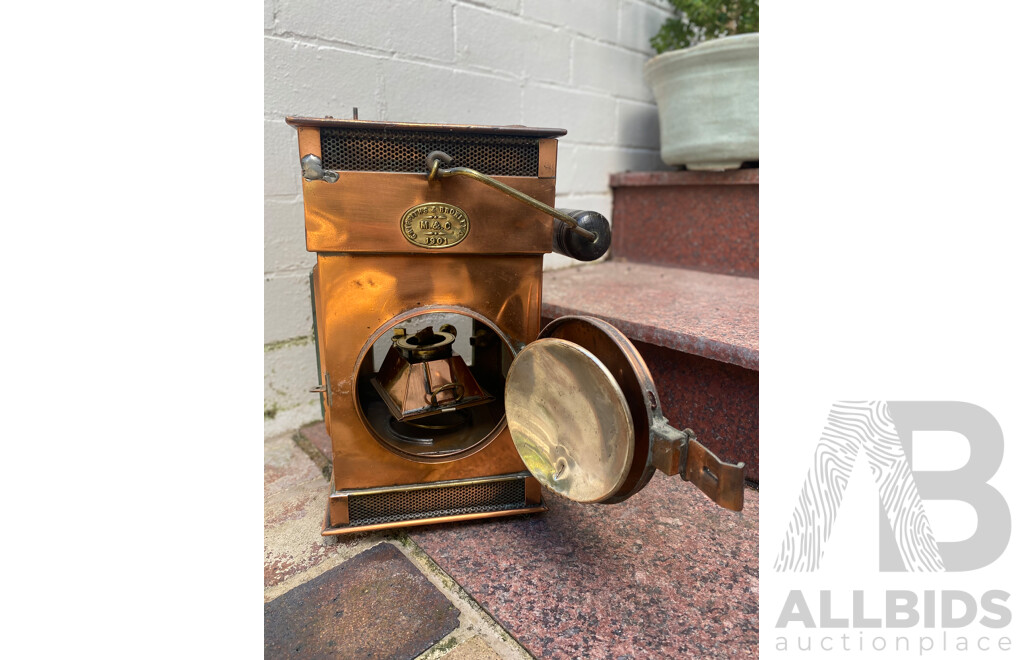 Copper Miner's Lamp - Griffiths & Browett Ltd, 1901