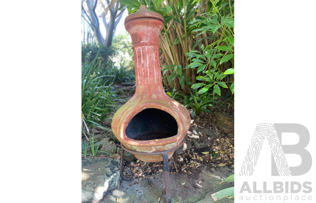 Terracotta Chimnea on Wrought Metal Stand