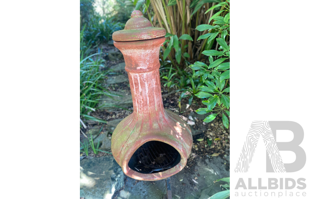 Terracotta Chimnea on Wrought Metal Stand