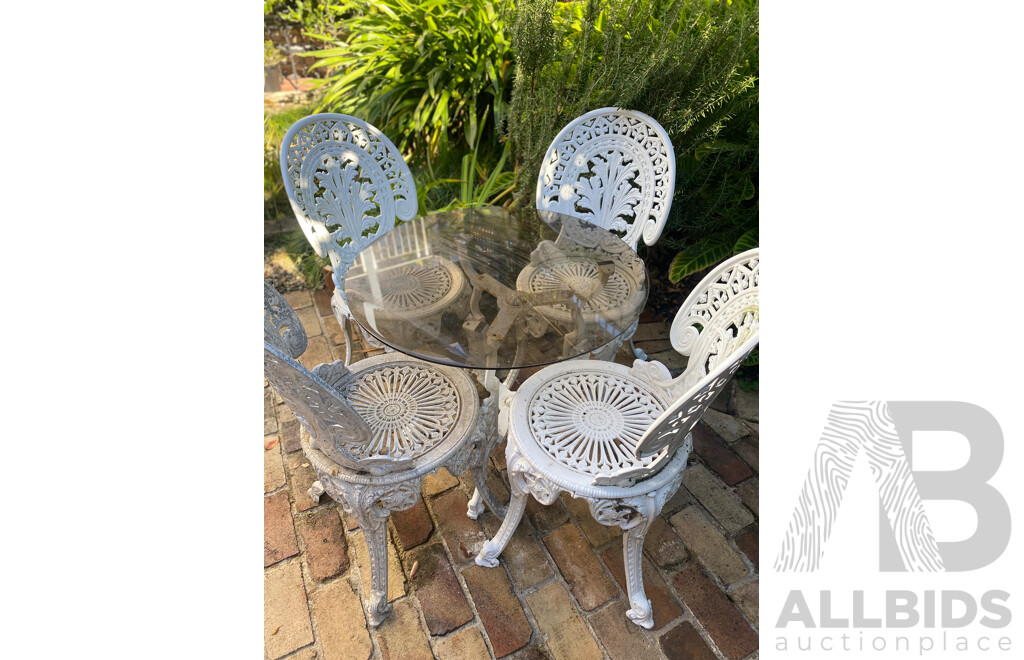 Five Piece Heavy Cast Alloy Patio Suite with Glass Top Table