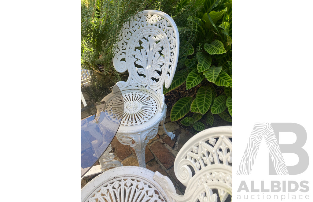 Five Piece Heavy Cast Alloy Patio Suite with Glass Top Table