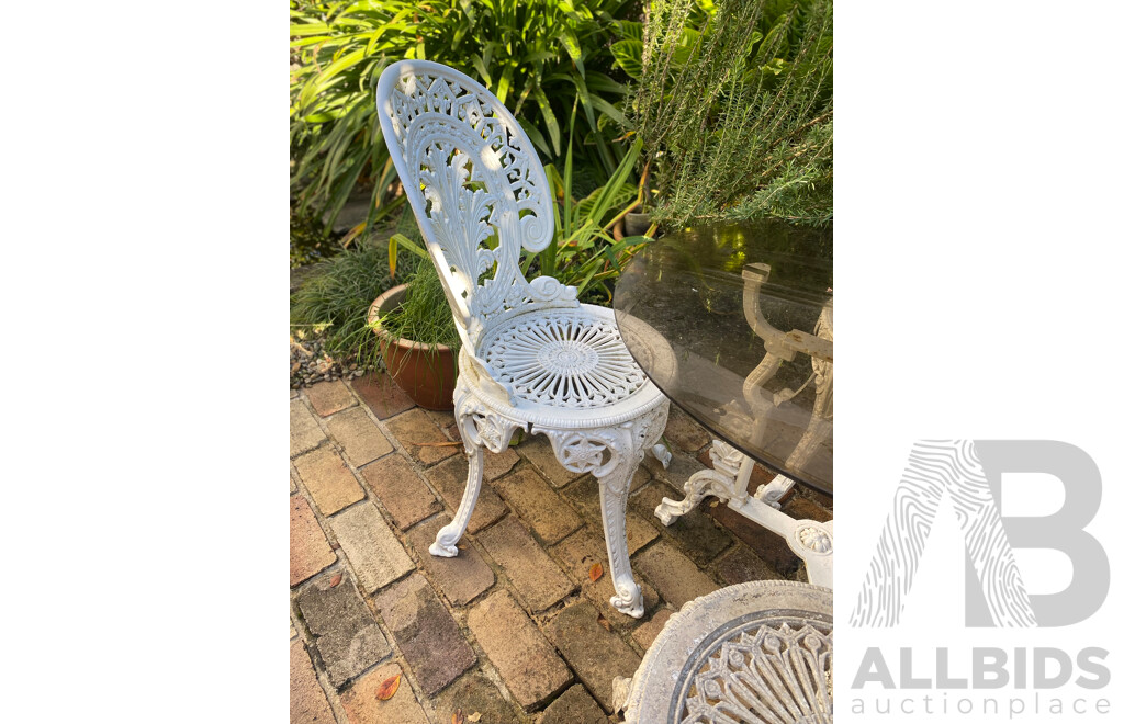 Five Piece Heavy Cast Alloy Patio Suite with Glass Top Table