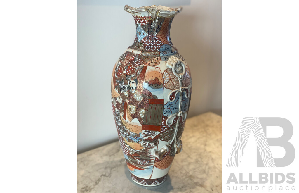 Satsuma Style Vase with Ribbon Applications