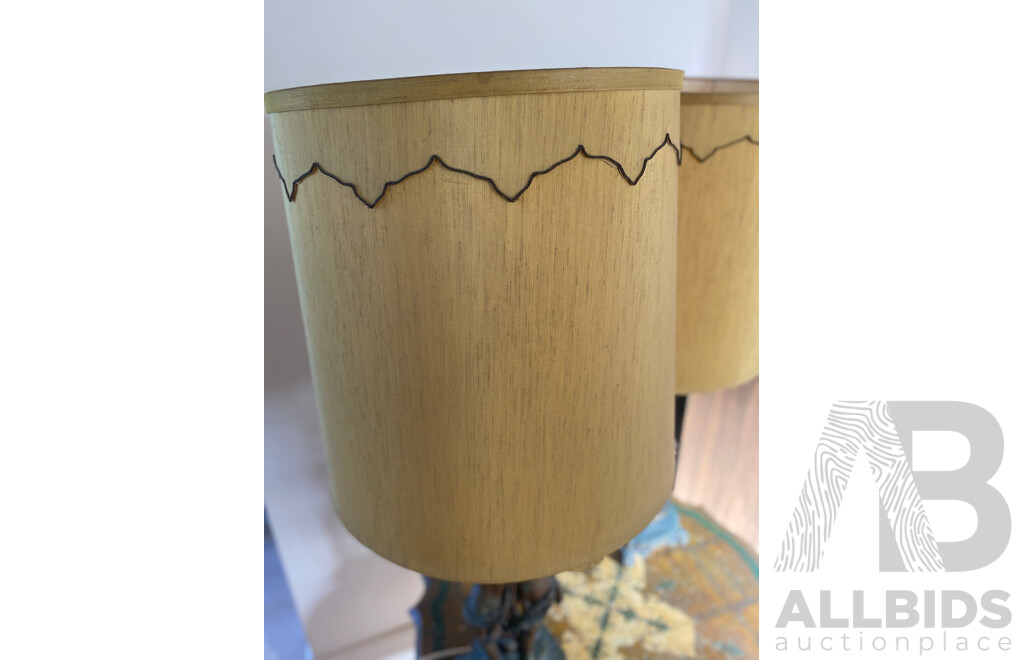 Pair of Gilt Plaster Table Lamps with Putto Form Supports