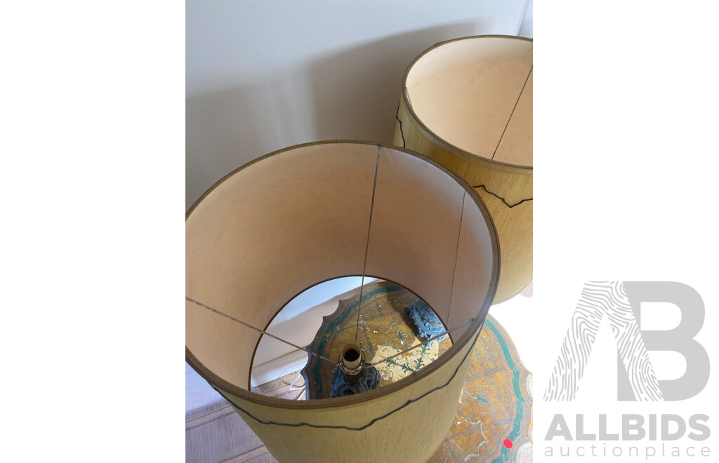 Pair of Gilt Plaster Table Lamps with Putto Form Supports