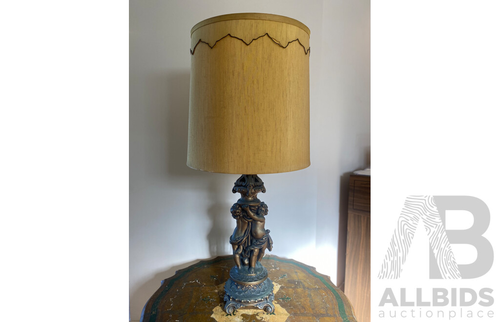 Pair of Gilt Plaster Table Lamps with Putto Form Supports