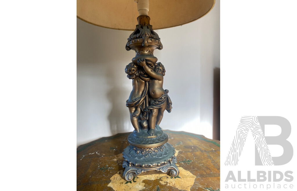 Pair of Gilt Plaster Table Lamps with Putto Form Supports