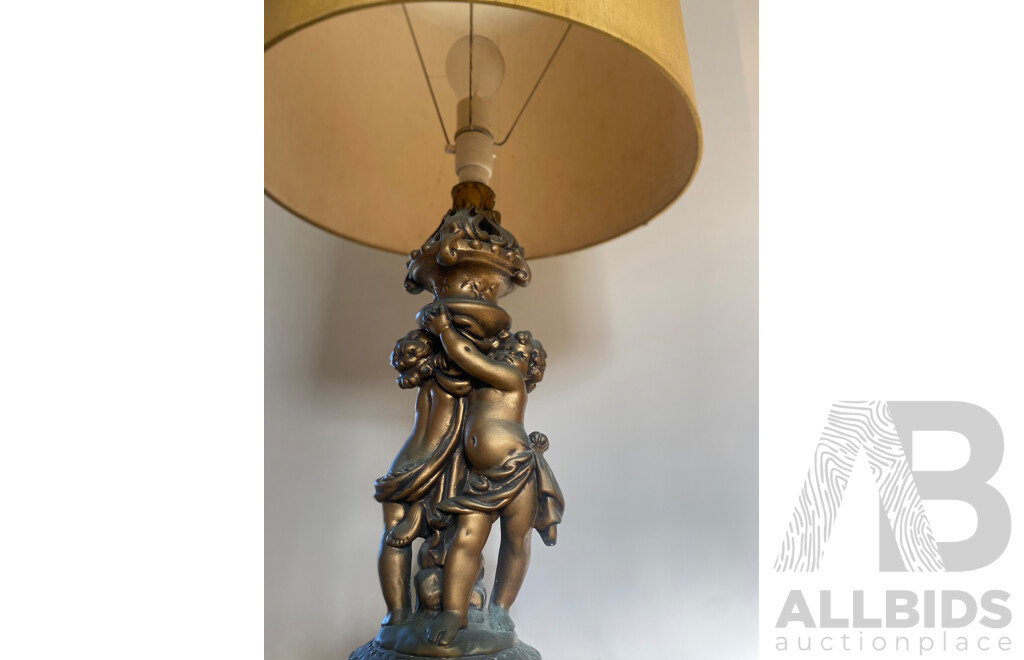 Pair of Gilt Plaster Table Lamps with Putto Form Supports