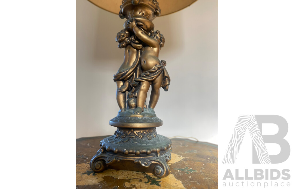 Pair of Gilt Plaster Table Lamps with Putto Form Supports