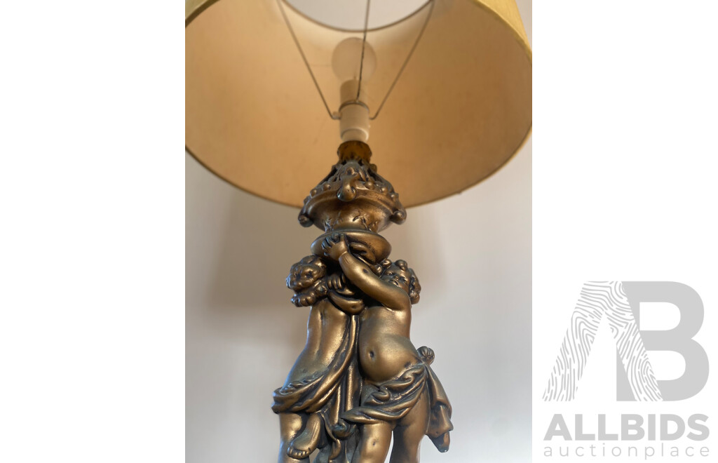 Pair of Gilt Plaster Table Lamps with Putto Form Supports