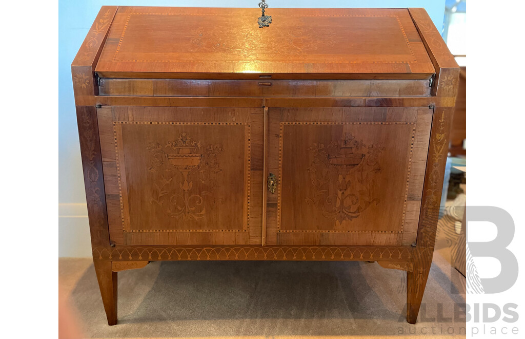 French Style Fruitwood Marquetry Inlaid Bureau