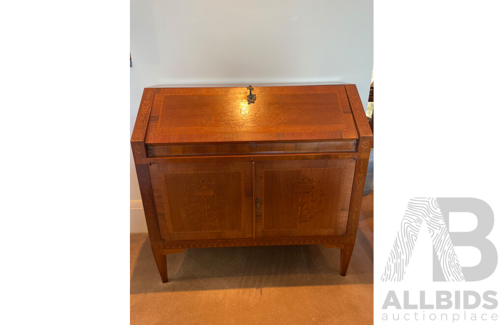 French Style Fruitwood Marquetry Inlaid Bureau