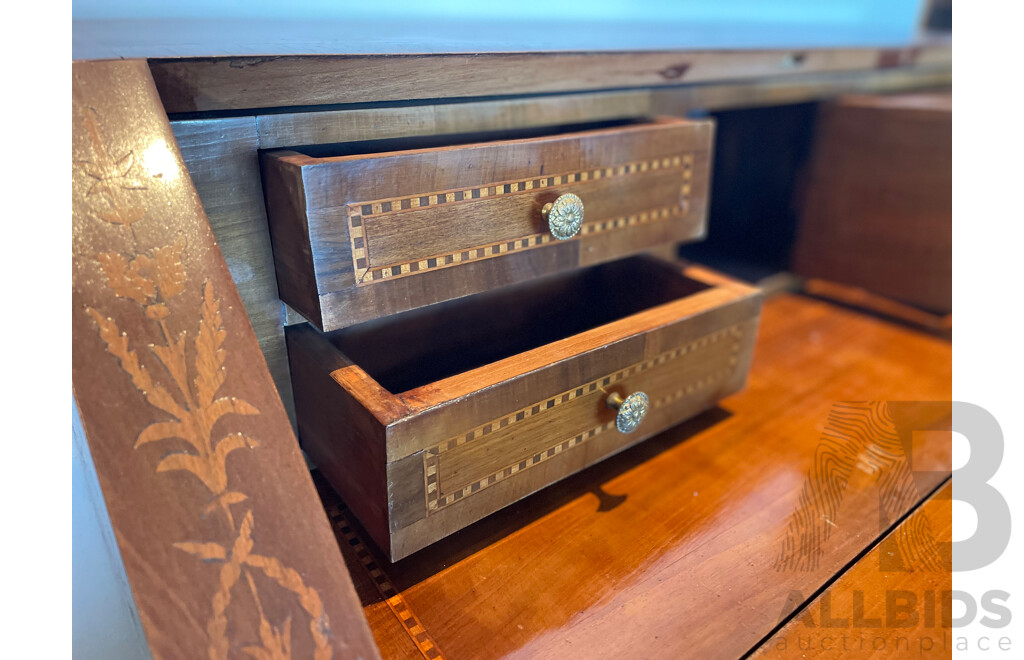 French Style Fruitwood Marquetry Inlaid Bureau