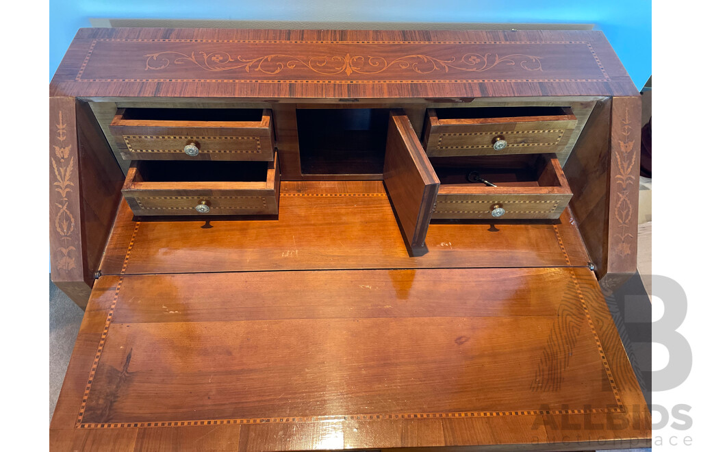 French Style Fruitwood Marquetry Inlaid Bureau
