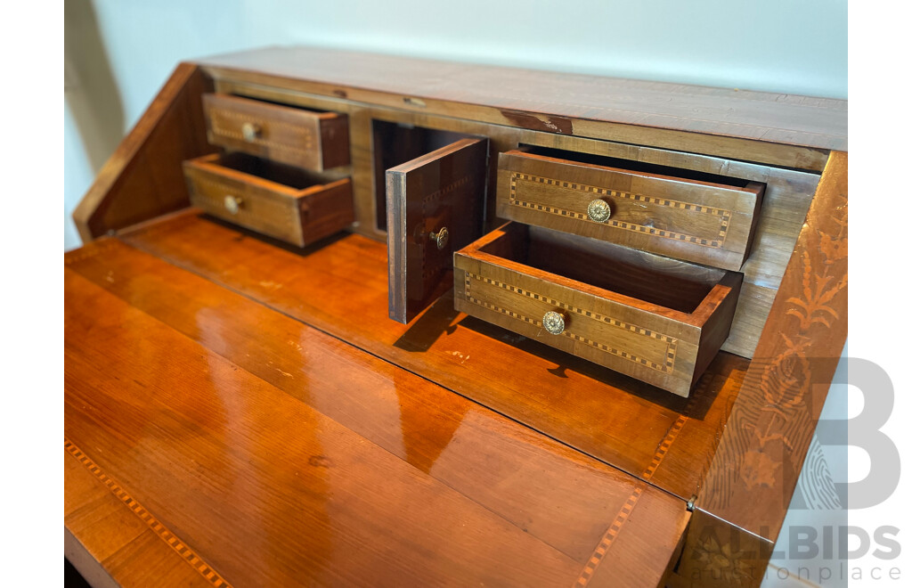 French Style Fruitwood Marquetry Inlaid Bureau