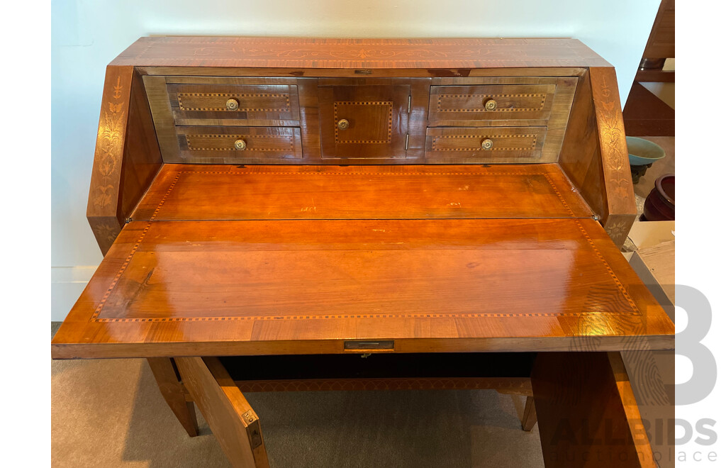 French Style Fruitwood Marquetry Inlaid Bureau