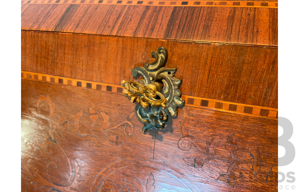 French Style Fruitwood Marquetry Inlaid Bureau