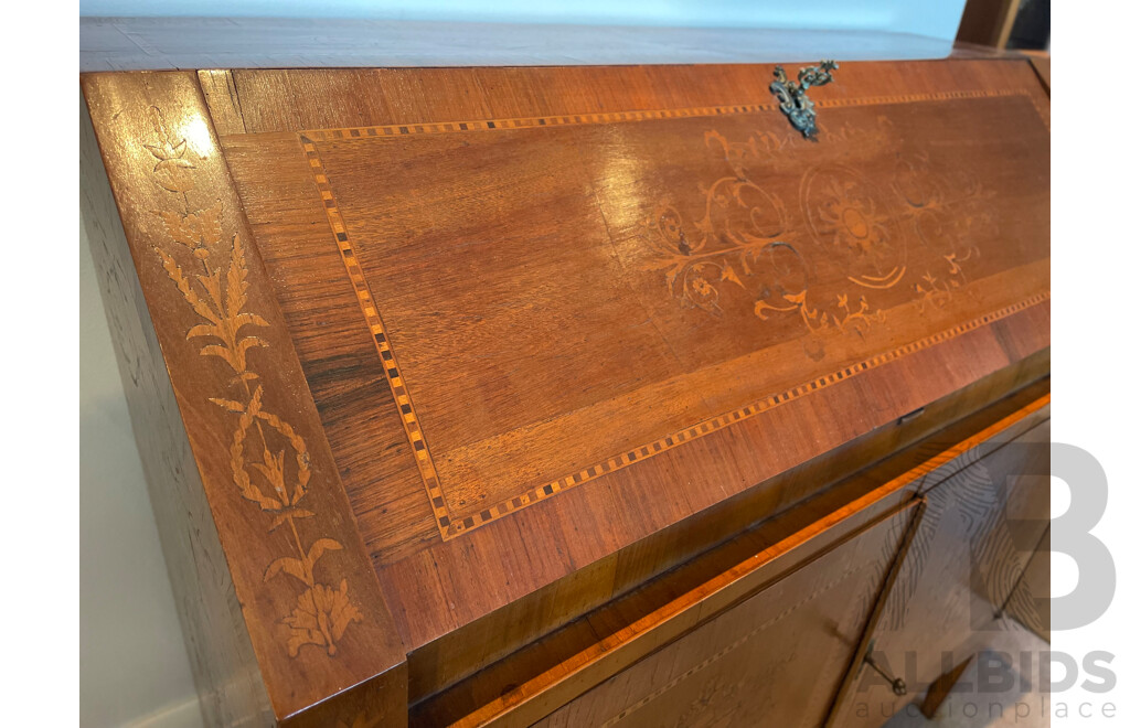 French Style Fruitwood Marquetry Inlaid Bureau