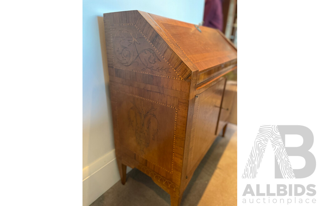French Style Fruitwood Marquetry Inlaid Bureau