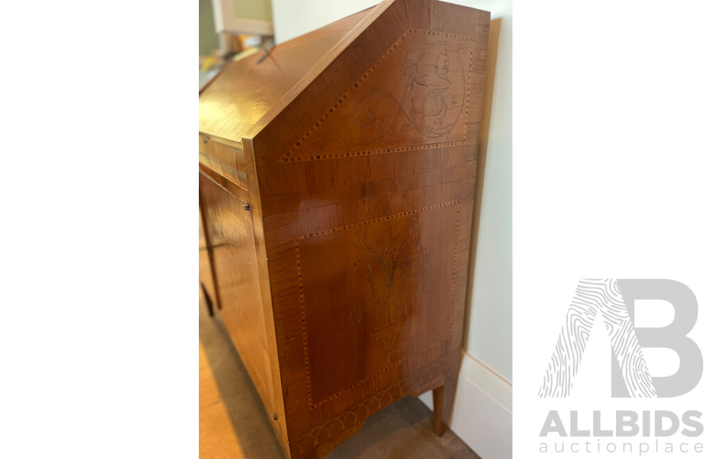 French Style Fruitwood Marquetry Inlaid Bureau
