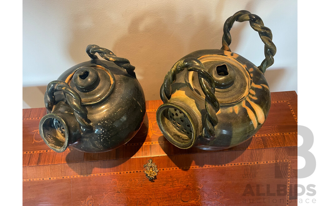 Roma Rubensohn (1927-2025)  - Two Decorative Studio Stoneware Crock Pots with Strainer 
